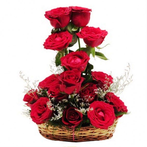 15 Red Roses Fresh Flowers Special Basket Arrangement